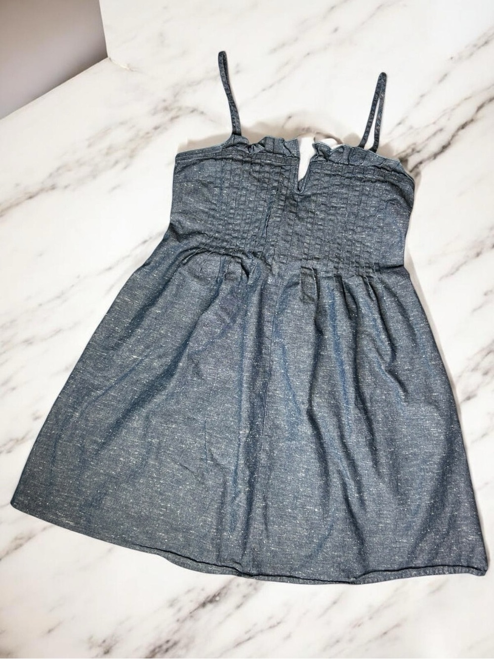 Madewell Chambray Denim Blue Pintuck Mini Cami Spaghetti Strap Dress Size 2